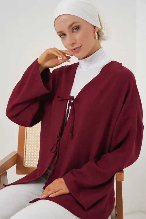 Keten Tesettür Kimono 5968 - Bordo
