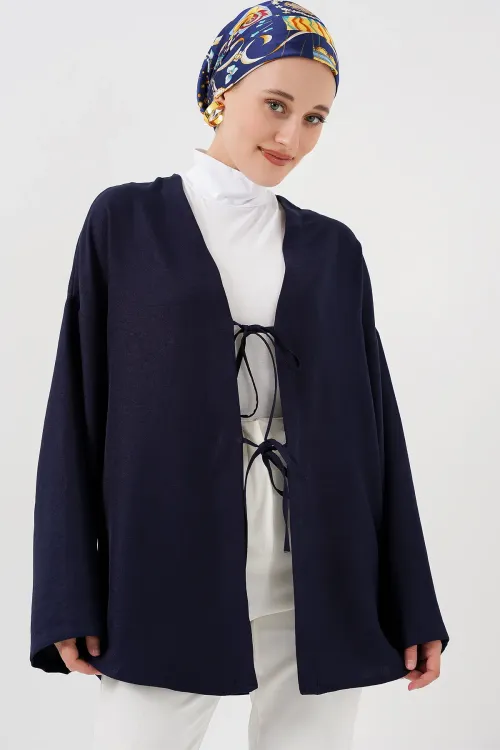 Keten Tesettür Kimono 5968 - Lacivert