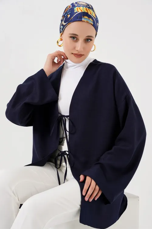 Keten Tesettür Kimono 5968 - Lacivert