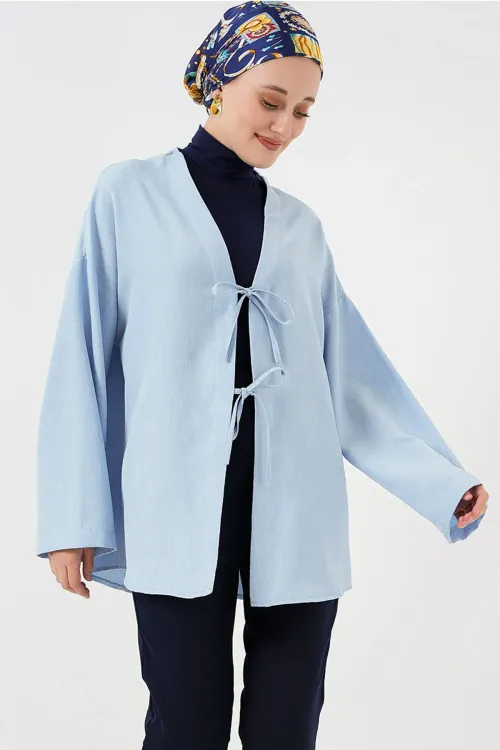 Keten Tesettür Kimono 5968 - Mavi