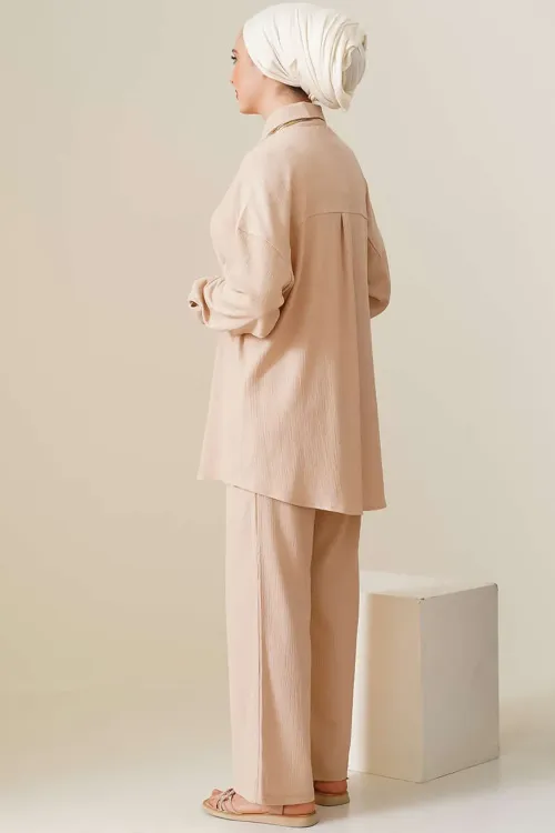 T5858 Örme Tesettür İkili Takım - Bisküvi