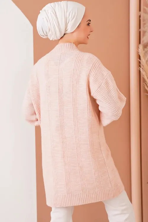 15768 Tesettür Triko Hırka - Pudra