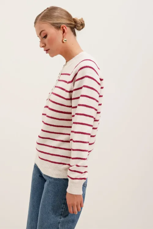 15808 Düğmeli Kazak - C. Fuşya