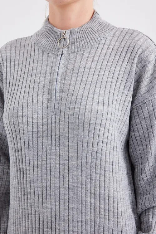 15839 Boydan Triko Elbise - Gri