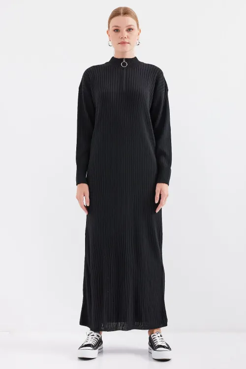 15839 Boydan Triko Elbise - Siyah