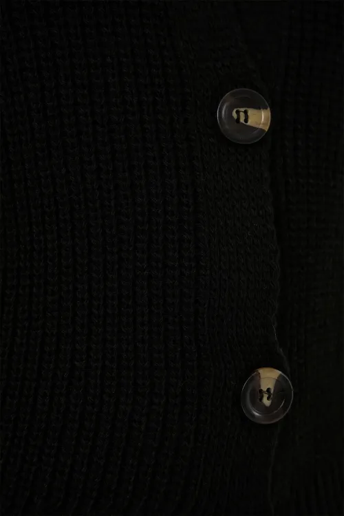 15881 Düğmeli Kısa Triko Yelek - Siyah