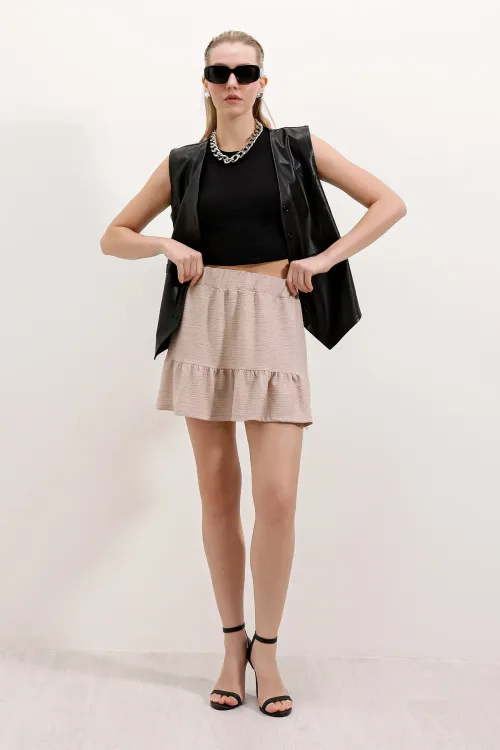 1884 Örme Mini Etek - Bej