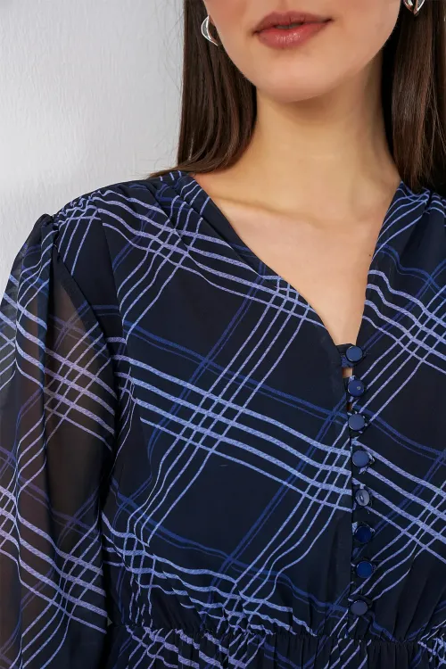 2137 Desenli Şifon Elbise - A.Mavi