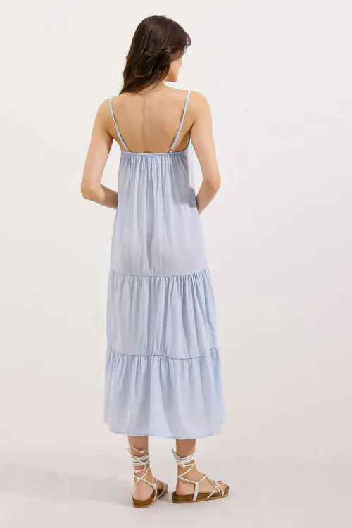 2403 Askılı Midi Elbise - Mavi