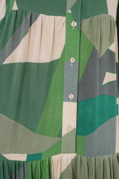 2423 Otantik Desenli Tesettür Elbise - A.Haki