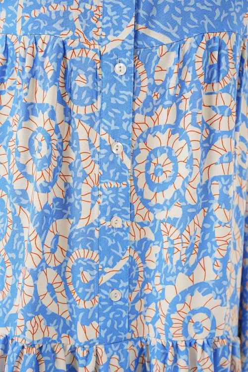 2423 Otantik Desenli Tesettür Elbise - S. Mavi