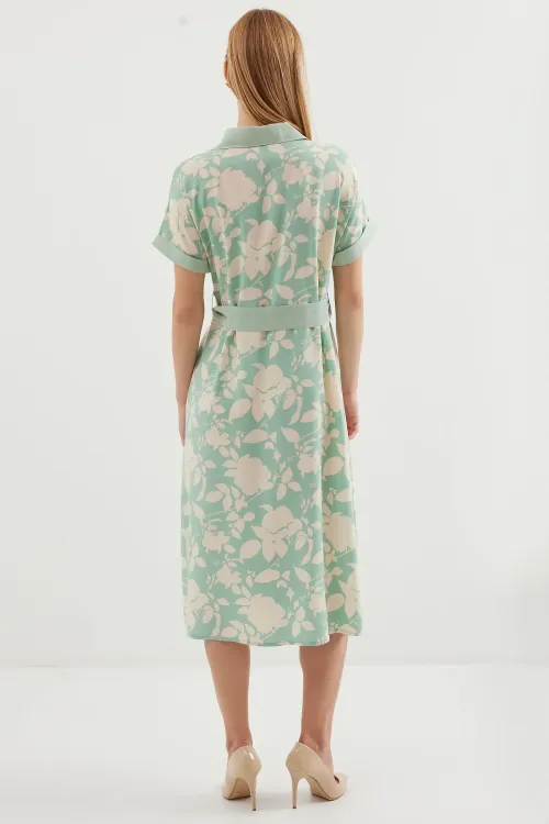 2455 Desenli Gömlek Elbise - Çağla