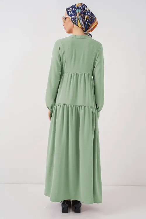 2527 Kadın Uzun Tesettür Elbise - E.Yeşil