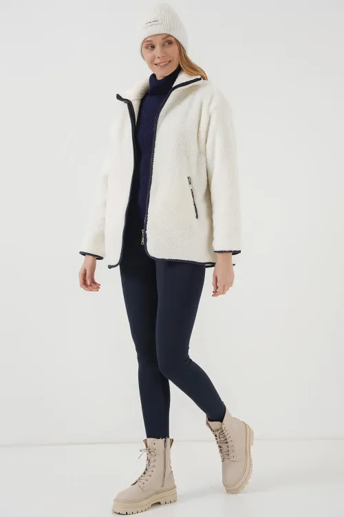 5211 Fermuarlı Peluş Mont - Lacivert