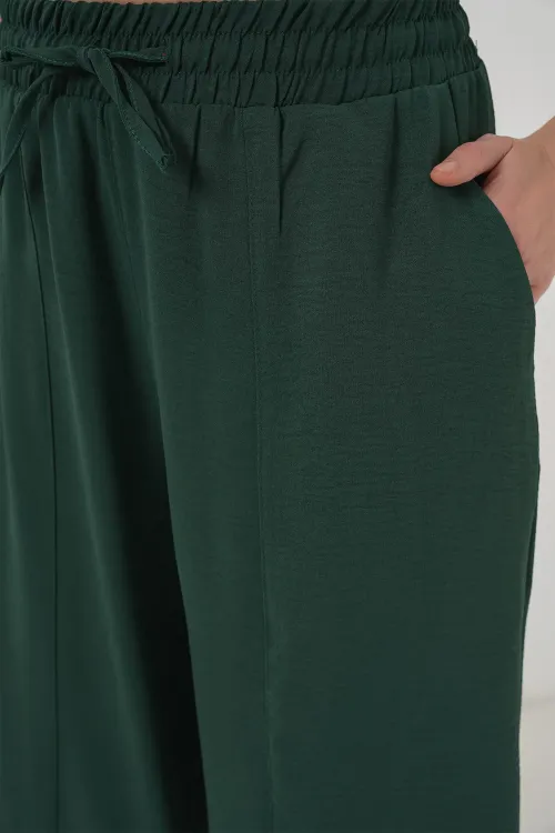 6591 Dokuma Şalvar Pantolon - Zümrüt Yeşili