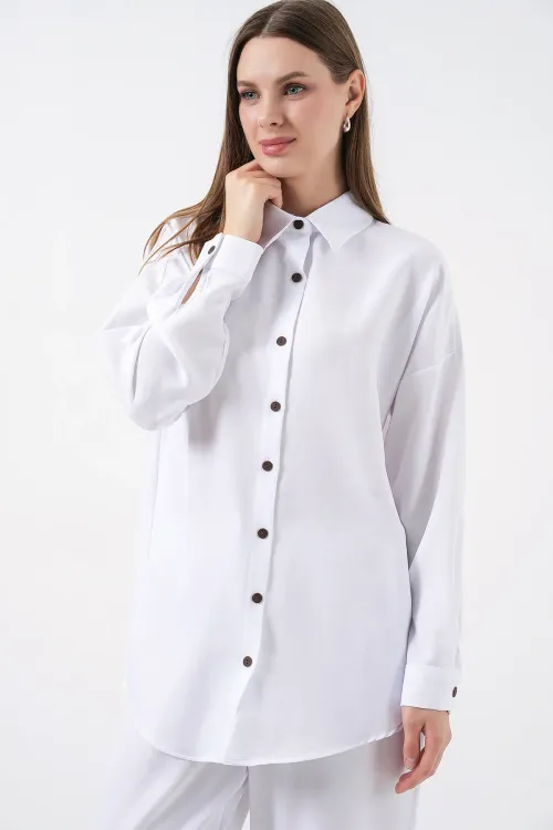 6622 Keten İkili Takım - Beyaz