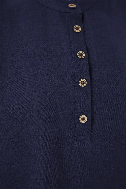 6678 Keten Tunik Pantolon İkili Takım - Lacivert