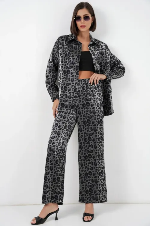 6699 Leopar Desenli Alt Üst Takım - Siyah