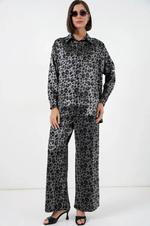 6699 Leopar Desenli Alt Üst Takım - Siyah