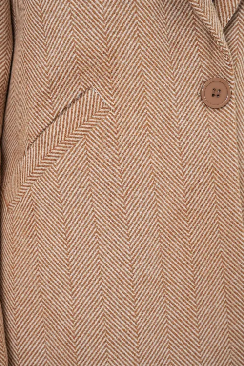 9085 Balık Sırtı Kaşe Kaban - Camel