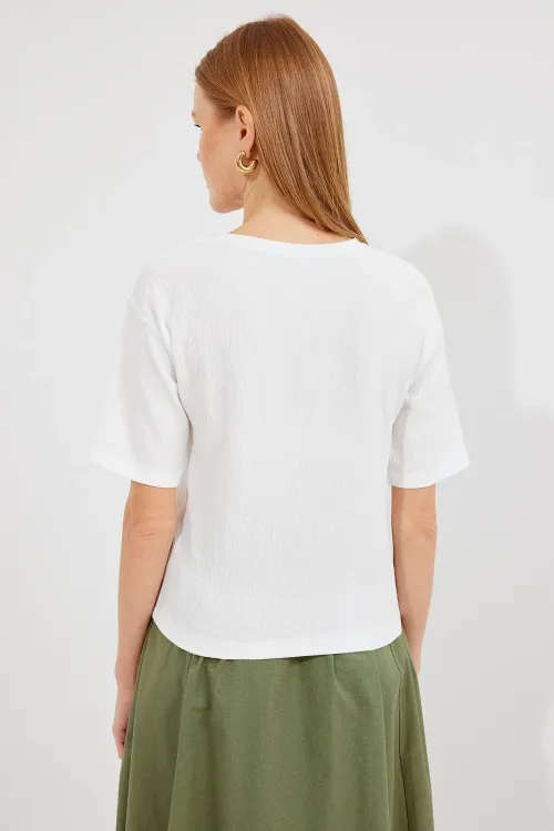 911 Baskılı Örme Basic Tişört - Yeşil