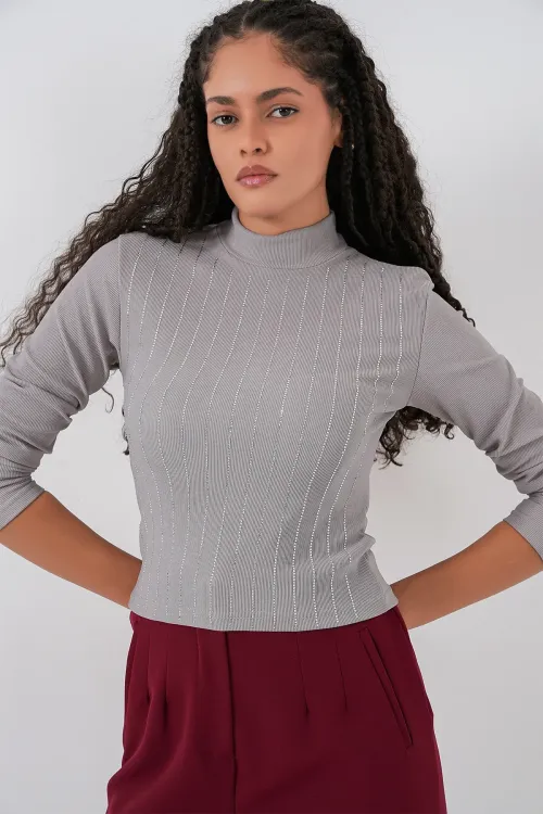 922 Taşlı Body - Gri