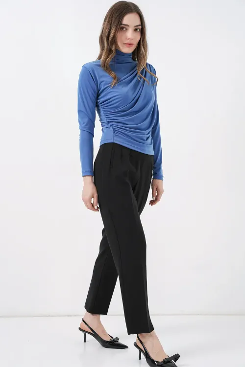 925 Büzgü Detaylı Sandy Bluz - İndigo