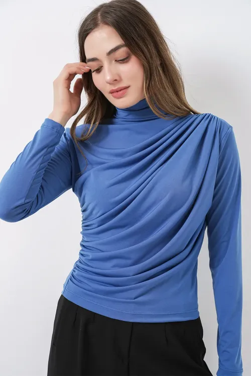 925 Büzgü Detaylı Sandy Bluz - İndigo