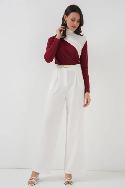 940 Büzgü Detaylı Sandy Bluz - Bordo