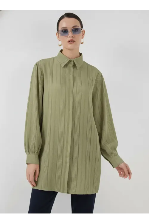 Çizgili Uzun Gömlek Tunik 5947 - Çağla