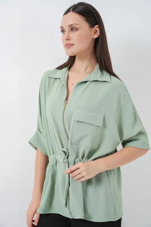 Fermuarlı Kadın Gömlek 0721 - Mint