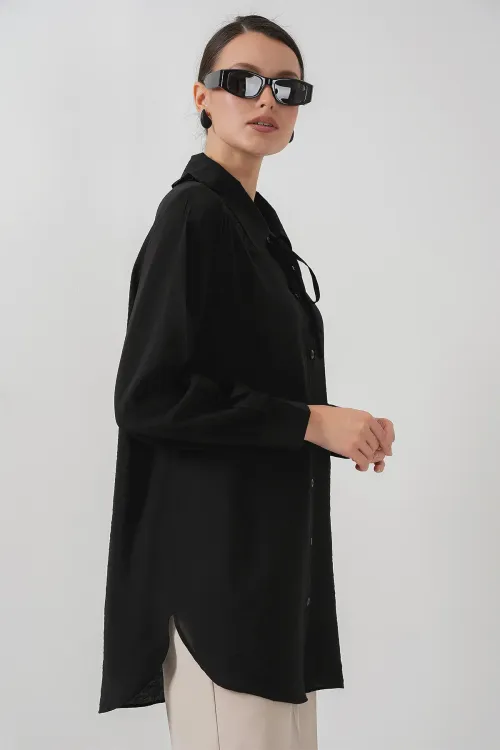 Fırfırlı Uzun Gömlek Tunik 5952 - Siyah