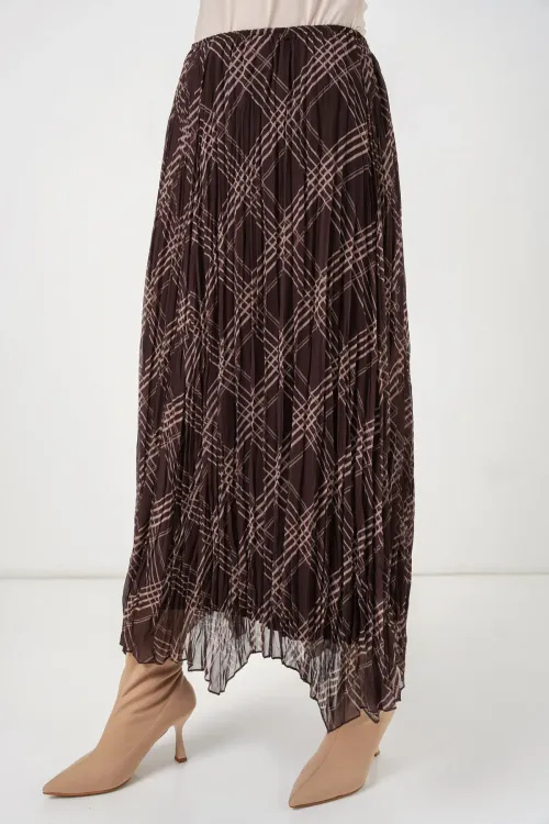 Kadın Asimetrik Kesim Şifon Etek 8056 - Kahverengi