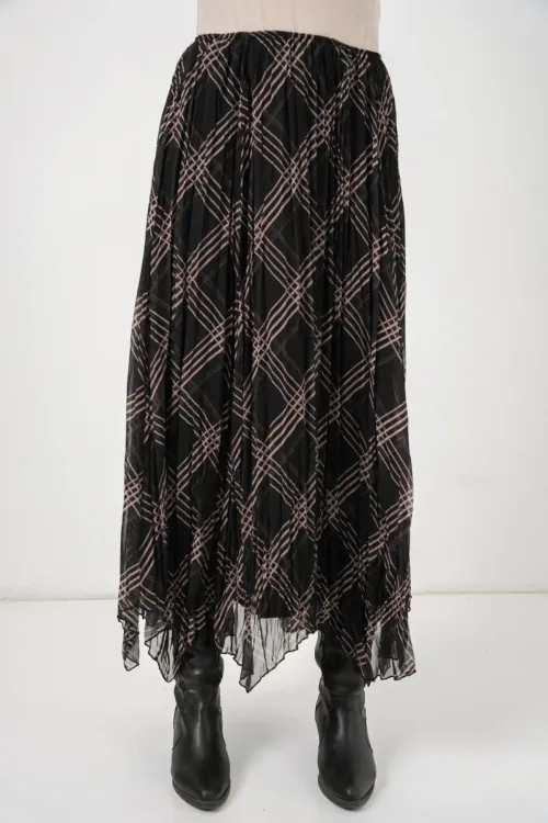 Kadın Asimetrik Kesim Şifon Etek 8056 - Siyah