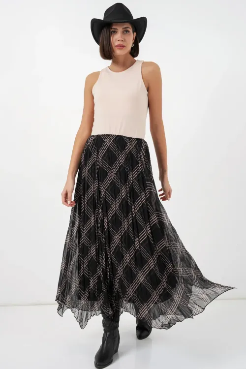 Kadın Asimetrik Kesim Şifon Etek 8056 - Siyah