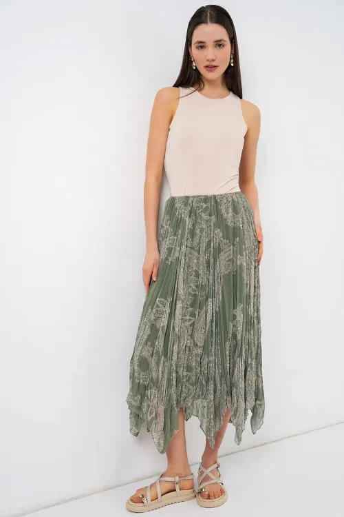 Kadın Asimetrik Tül Şifon Etek 8061 - Çağla