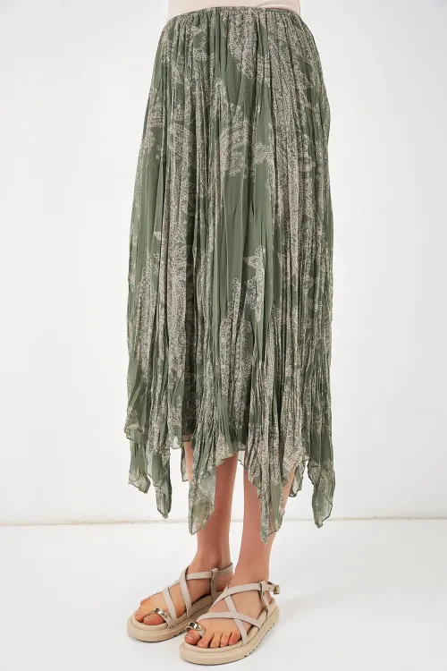 Kadın Asimetrik Tül Şifon Etek 8061 - Çağla