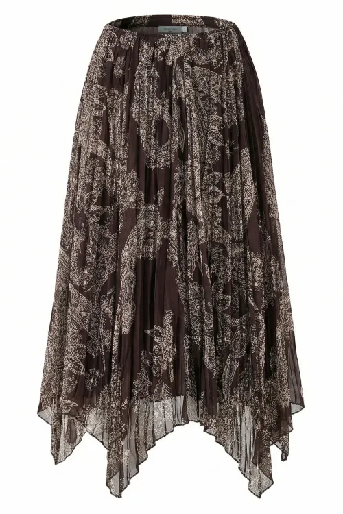 Kadın Asimetrik Tül Şifon Etek 8061 - Kahverengi