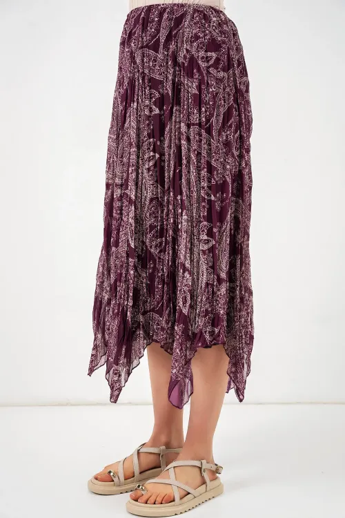 Kadın Asimetrik Tül Şifon Etek 8061 - Mürdüm