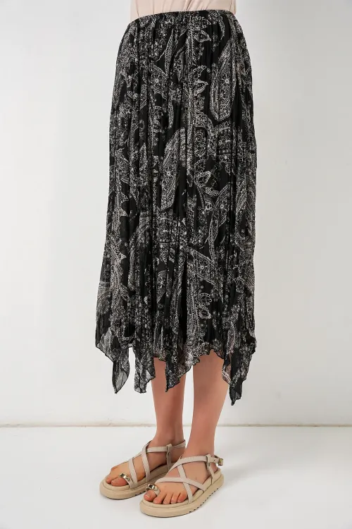 Kadın Asimetrik Tül Şifon Etek 8061 - Siyah