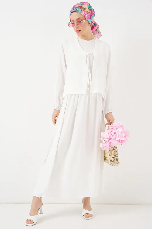 Kadın Ayrobin Kimono Etek İkili Takım 8047 - Beyaz