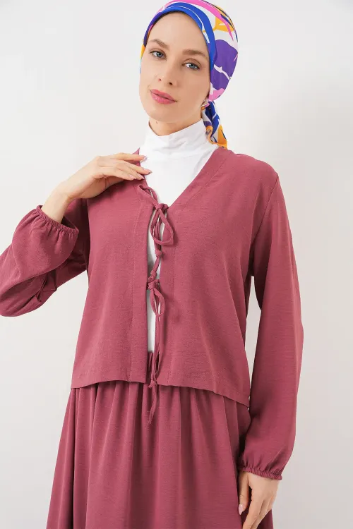 Kadın Ayrobin Kimono Etek İkili Takım 8047 - Gül Kurusu