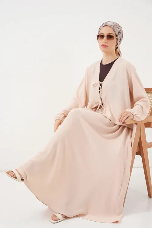 Kadın Ayrobin Kimono Etek İkili Takım 8047 - Krem