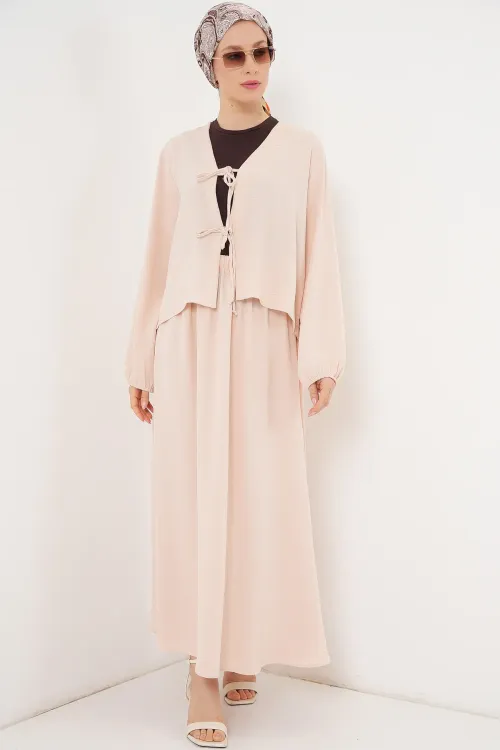 Kadın Ayrobin Kimono Etek İkili Takım 8047 - Krem