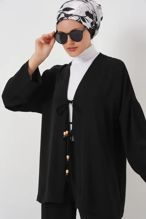 Kadın Ayrobin Kimono Pantolon İkili Takım 6739 - Siyah