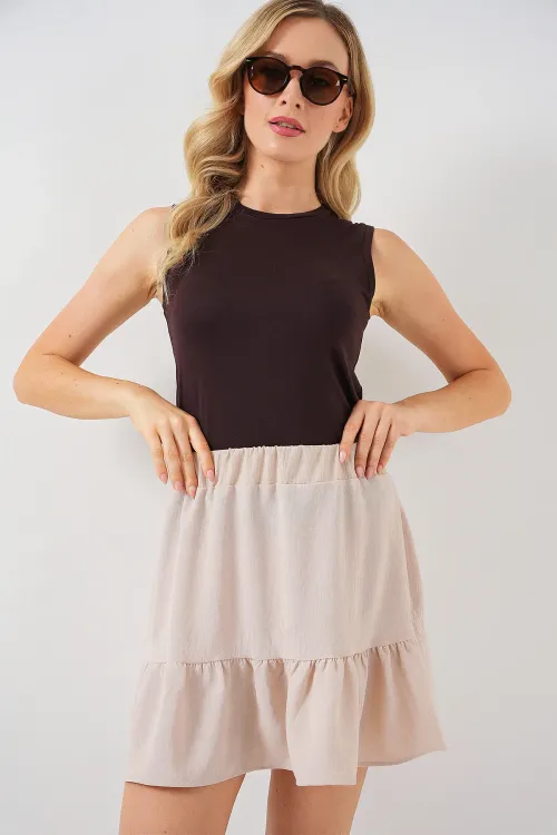 Kadın Ayrobin Mini Etek 8054 - Krem