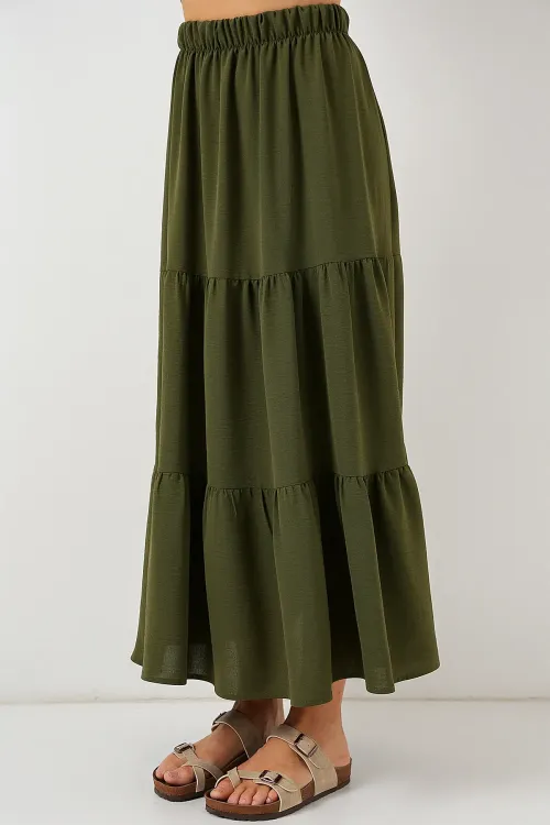 Kadın Ayrobin Uzun Etek 8048 - Haki