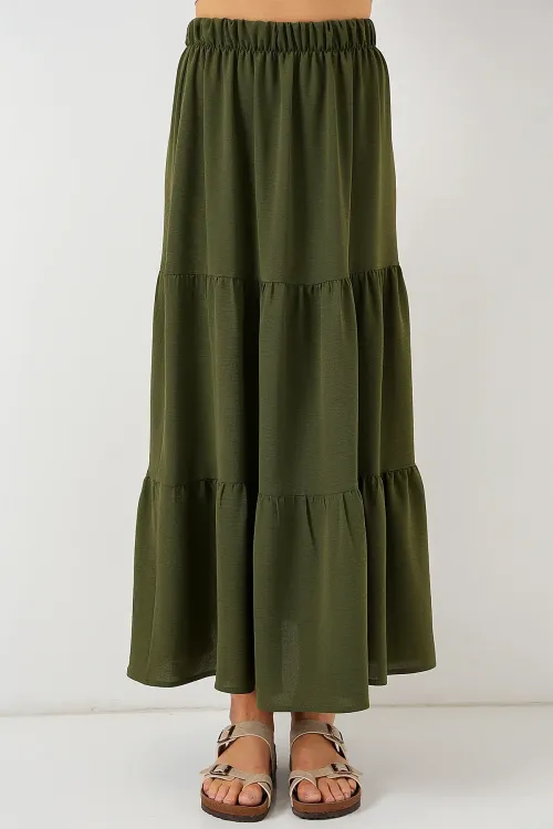 Kadın Ayrobin Uzun Etek 8048 - Haki