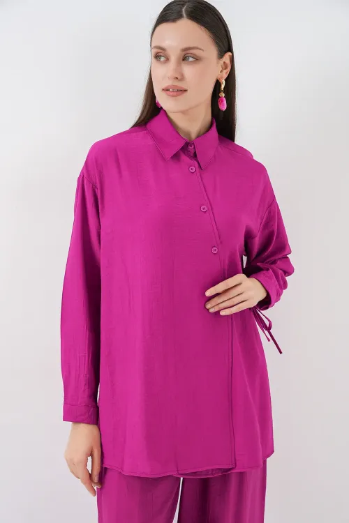 Kadın Bağcıklı Tunik Pantolon İkili Takım 6752 - Fuşya