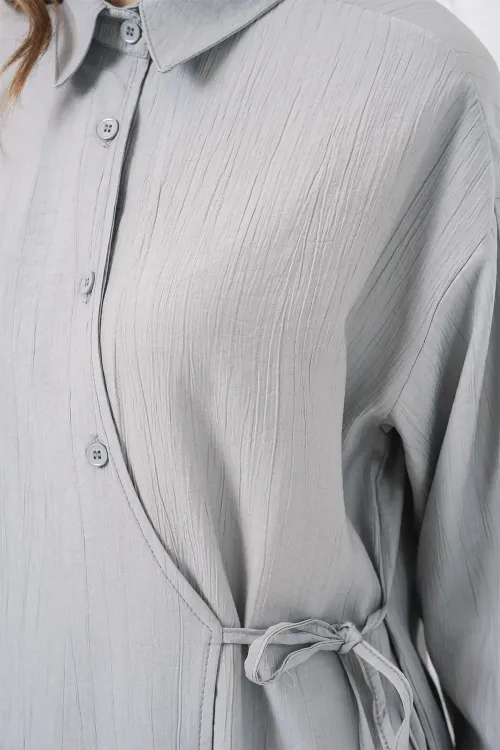 Kadın Bağcıklı Tunik Pantolon İkili Takım 6752 - Gri